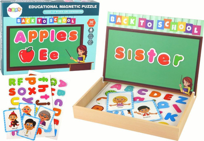 Puzzle magnetik me tabelë multifunksionale Leantoys, me shkronja magnetike, për fëmijë