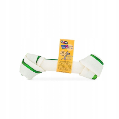 Ushqim përtypës për qen Hau&amp;Miau Tied Bone, 16.5cm, i bardhë me jeshile