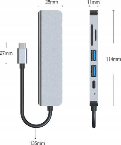 USB HUB 6 në 1, 6 porta USB, i zi