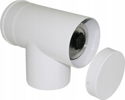 Tee oxhaku SpiroFlex TDNV60/100TDB, 60/100 mm, 90° me kapak, i zi