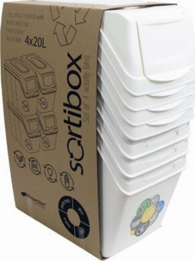 Set me kosha të mbeturinave Prosperplast (CEN-73067), 4 x 20 l, i bardhë 