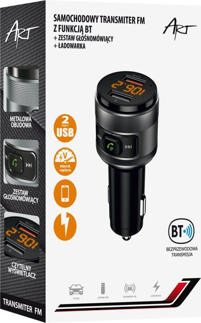 Transmetues FM për makinë ART FM-57, Bluetooth 4.2, 2x USB QC 3.0, i zi