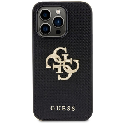 Mbulesë telefoni Guess GUHCP15LPSP4LGK për iPhone 15 Pro 6.1", lëkurë eko, e zezë