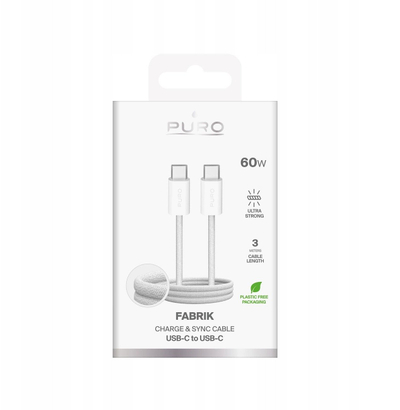 Kabllo USB C Puro Fabrik 4, 1m, 240W USB 3.2 Gen 1, e bardhë