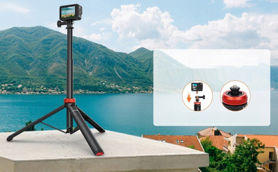 Tripod edhe selfie stick ULANZI U-TP-03, 127cm, për kamera action edhe kompakte, i zi portokalli