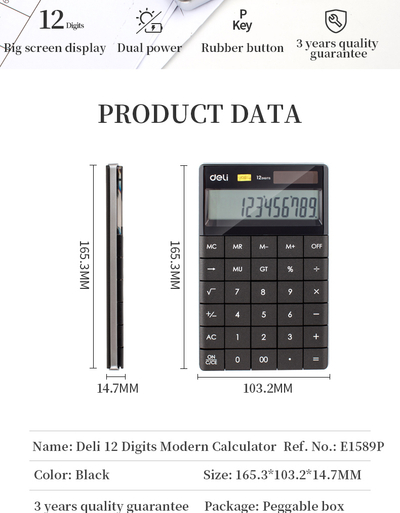 Kalkulator DELI 1589p modern 12digit i zi 1/10