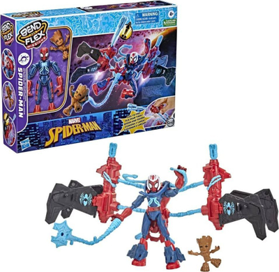 Figurinë aksion Marvel Hasbro Spider-Man Bend and Flex Space Mission, me Groot, blu e kuqe