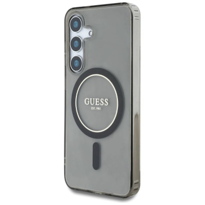 Futrollë telefoni Guess GUHMS25SHFGEREK për Samsung S25, me magnet, e tejdukshme, me glitter të zi