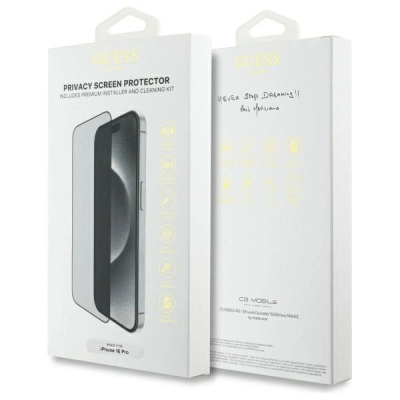 Xham mbrojtës Guess për iPhone 16 Pro, 6.3", Privacy, 9H, i zi
