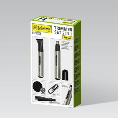 Set тримери Maestro MR-666 2in1, без кабел, полнење USB, сребрен