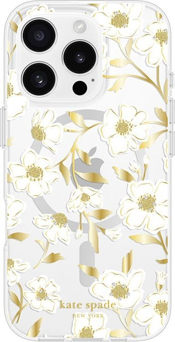 Mbrojtëse telefoni Kate Spade New York Sunshine Floral MagSafe, për iPhone 16 Pro, e tejdukshme me lule me ngjyrë ari