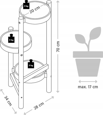Stendë lulesh Kesper Flower Stand, 70x34x28 cm, bambu dhe plastikë, kafe
