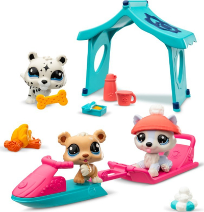 Set lodrash Littlest Pet Shop Snowy Day, 3 figurina, me aksesorë dimërorë, shumëngjyrësh