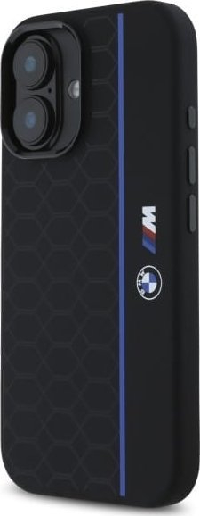 Këllëf telefoni BMW M Series Silicone Hexagon Blue Line me MagSafe, për iPhone 16 6.1", i zi