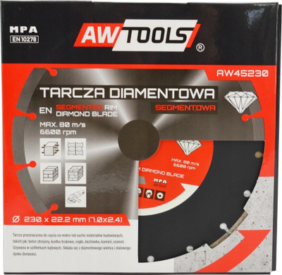 Disk diamant prerës Awtools Diamond Blade 400mm, segmentuar, për beton dhe gur