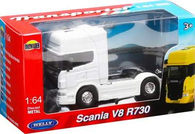 Lodër kamion metalik Welly Scania V8 R730, shkallë 1:64, ngjyrë e bardhë