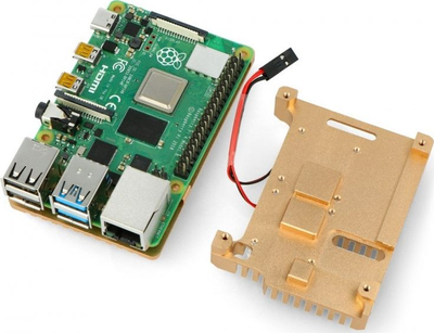 Kuti metalike JustPi DNG-16015 për Raspberry Pi 4B, 2 ventilatorë, ngjyrë ari