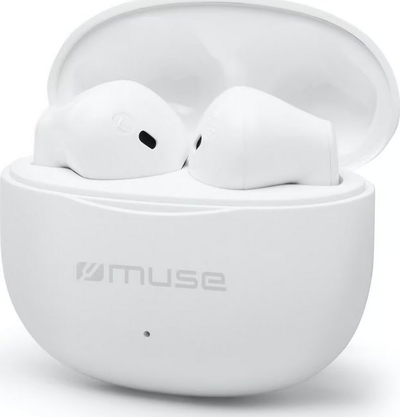 Kufje wireless Muse M270TWS, me mikrofon, me kuti karikimi, të bardha