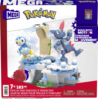 Lodër me gurë ndërtimi MEGA Pokemon Piplup edhe Sneasel Snow Day, 183 copa, për kalamaj 7+