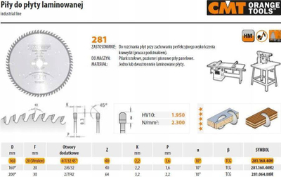 Teh rrethor CMT Orange Tools 281.160.40H, 160mm, 40 dhëmbë TCG, ngjyrë argjendi