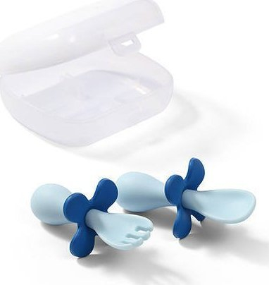 Set lugë edhe pirun për kalamaj BabyOno Be Active, ergonomik, 12m+, blu