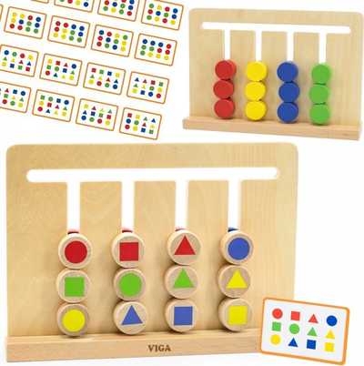 Loja druri Viga Wooden Logic Game, rrëshqitje rruazash, kombinim ngjyrash dhe formash