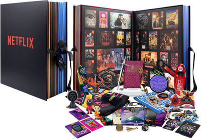 Колекционерска кутија Netflix, 24 ексклузивни артикли, за љубители на филмови и серии, повеќебојна