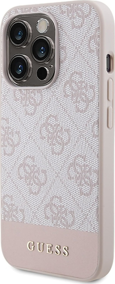 Kapak telefoni Guess 4G Stripe për iPhone 15 Pro 6.1", TPU, lëkurë eco, rozë