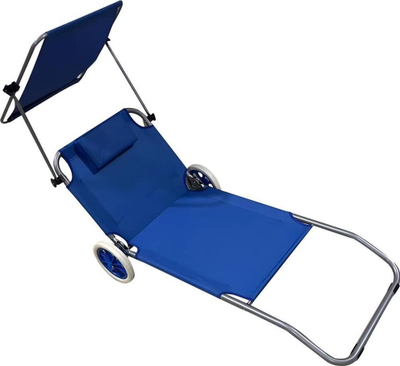 Шезлонг склоплив Floating Lounger, со тенда и тркала, 112x62x90cm, сина