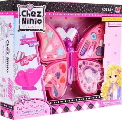 Set kozmetik për lojë Chez Ninio Pink Butterfly, me pasqyrë, për goca, rozë