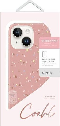 Kapak telefoni UNIQ Coehl Terrazzo për iPhone 14 Plus, i fortë kundër goditjeve, rozë