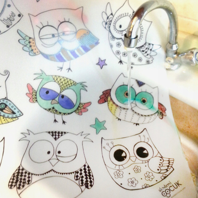 Tapet tavoline Funny Mat Owls, për ngjyrosje, 68 x 48 cm, i bardhë