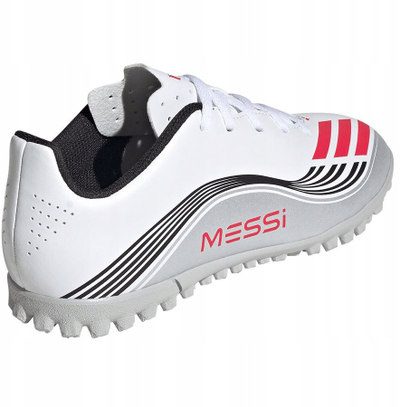 Këpucë futbolli për kalamaj Adidas F50 Messi Club TF Jr JP7453, për bar sintetik, të bardha