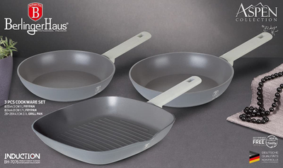 Set tiganësh Berlinger Haus Aspen Titanium, 20cm 24cm 28cm, alumini i derdhur, gri