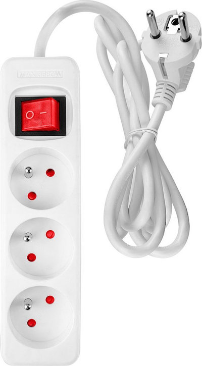 Prizë zgjatuese Neo, 3m, 3x1.5mm2, me buton ON OFF, e bardhë
