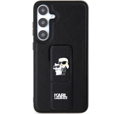 Mbulesë telefoni Karl Lagerfeld Grip Stand Saffiano për Samsung Galaxy S24 Plus, lëkurë sintetike, me qëndrim, e zezë