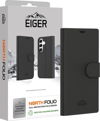 Këllëf folio Eiger North për Samsung Galaxy S24 Ultra, me mbajtëse kartash, i zi