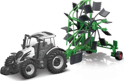 Lodër traktor Bburago Valtra N174 M2/Q me Whirl Rake, model ferme 10cm, shumëngjyrëshe