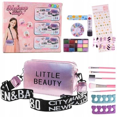 Set kozmetik për kalamaj Lean Toys Little Beauty, me çantë, rozë me shkëlqim