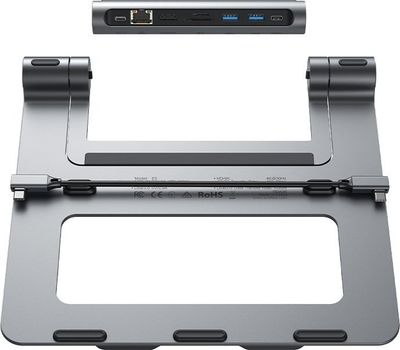 Stacion dokimi USB C ACEFAST 8 në 1, me mbajtëse laptopi alumini, HDMI 4K SD TF, gri