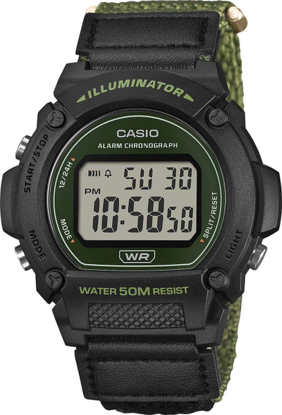 Orë dore Casio W-219HB-3AVEF, digjitale, e zezë me jeshile
