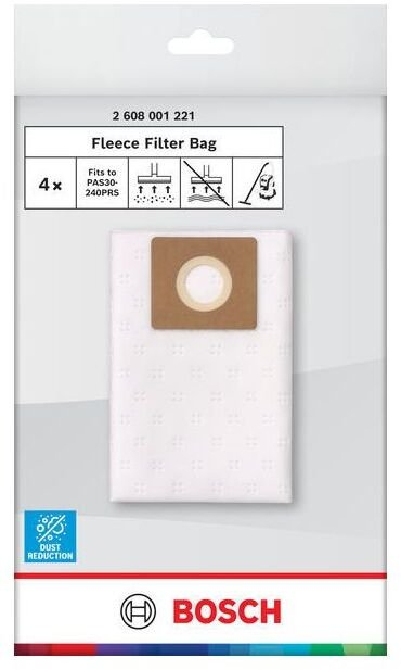 Qese pluhuri Bosch Fleece Filter Bag 2608001221, 30L, set me 4 copë, e bardhë