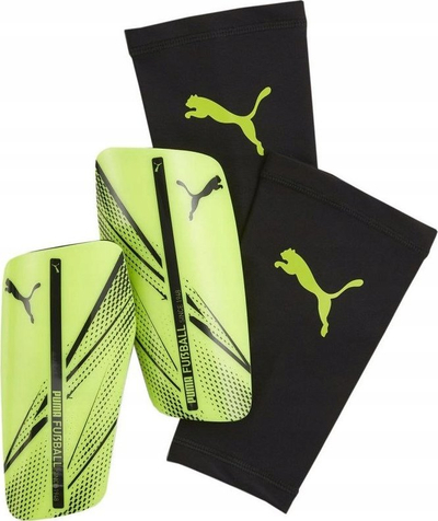Mbrojtëse këmbe futbolli Puma Attacanto Sleeve 030887 04, me mëngë elastike, jeshile neon me të zezë
