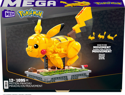 Set ndërtimi MEGA Pokémon Motion Pikachu, 1095 copa, model koleksion, i verdhë