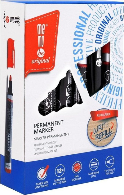 Marker i përhershëm MemoBe, set me 12 copë, majë e rrumbullakët, i kuq