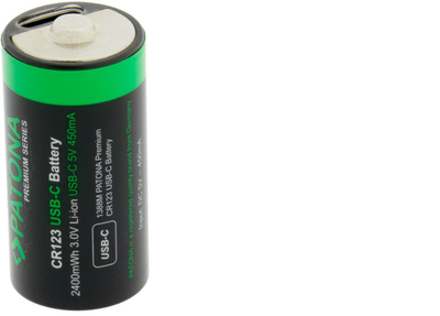 Bateri të rikarikueshme Patona Premium CR123A, set me 4 copë, 2400mWh 3.0V, me kabllo USB-C
