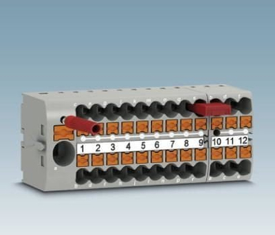 Bllok shpërndarës Phoenix Contact PTFIX 6/6X2,5 BU, për shinë NS35, 690V, blu