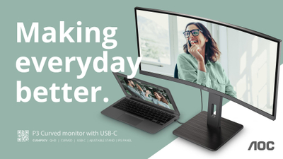 Монитор AOC CU34P3CV, 34", UltraWide Quad HD, црн