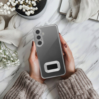 Kllëf telefoni Samsung Galaxy A54 Glam, TPU transparent, me mbajtëse unazë, rozë