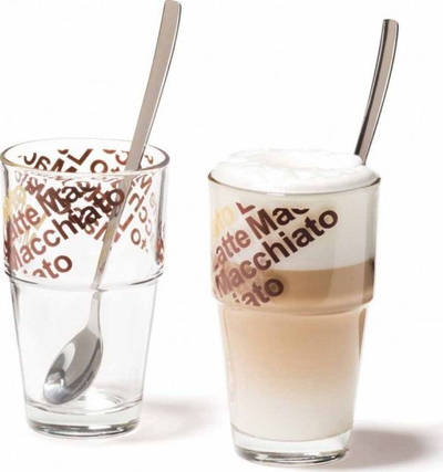 Set gotash latte Leonardo Solo, 2 copë, me lugë, qelq transparent